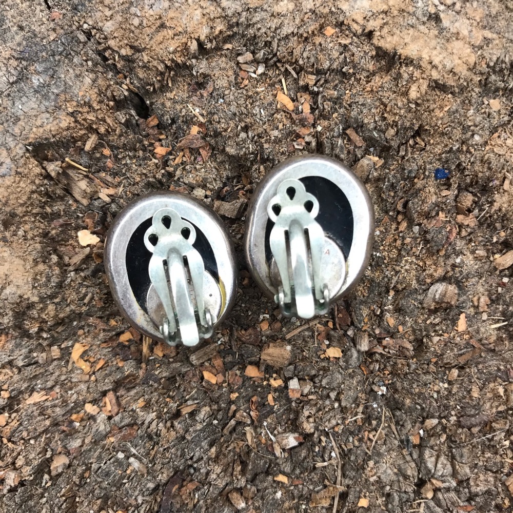 vintage sterling earrings swirl clip on Varga - Picture 4 of 8